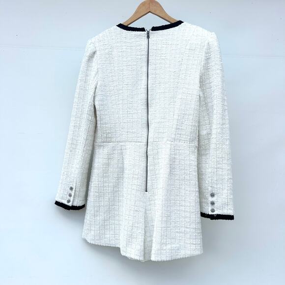 Alice + Olivia Shiloh Romper Long Sleeve White Black Metallic Festive Tweed 10 - Picture 5 of 11